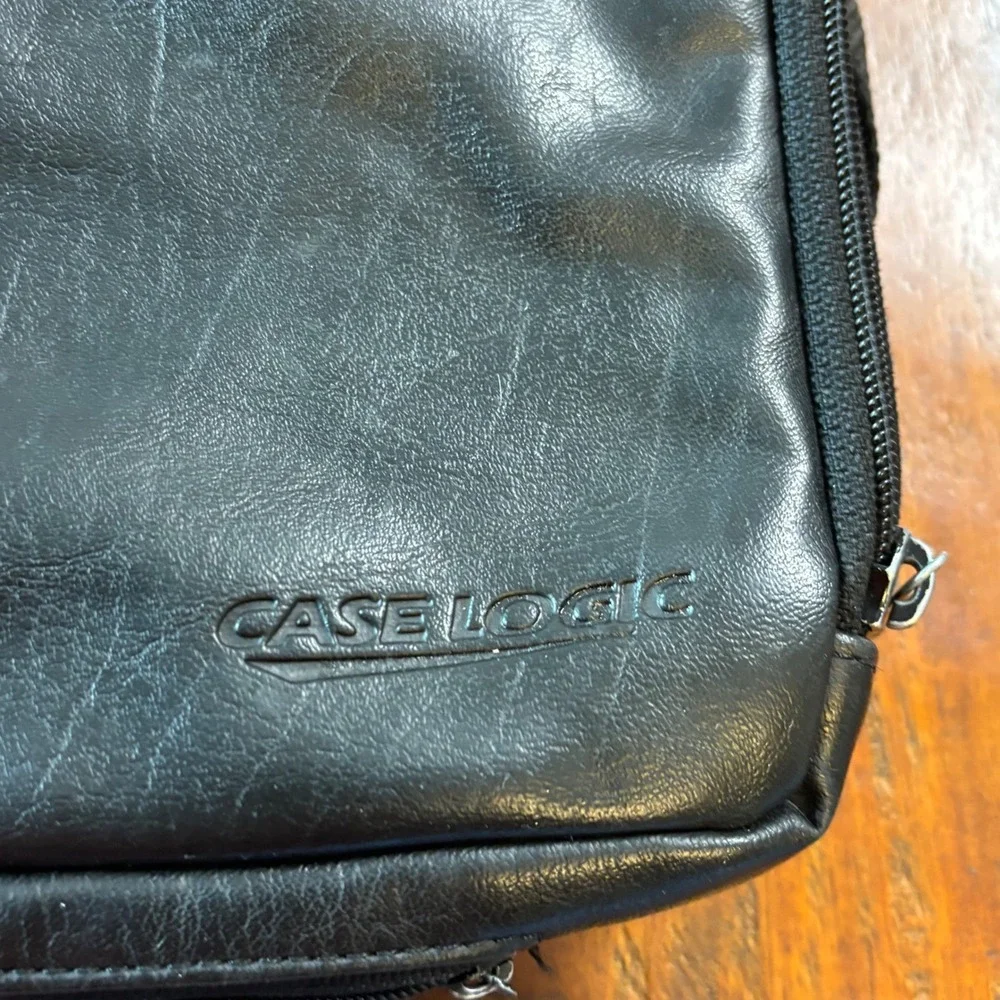 Case Logic Black Faux Leather Crossbody Tech Bag Small Travel Organizer Pouch